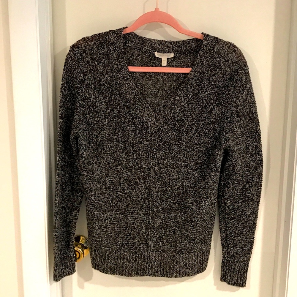 Eileen Fisher V-neck linen sweater marbled gray and black Size PL